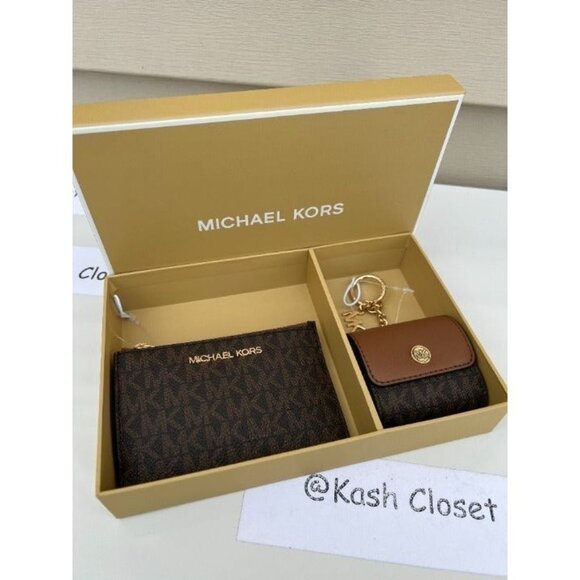 Michael Kors coin pouch apple airpod case MK signature gift set brown - Picture 1 of 7